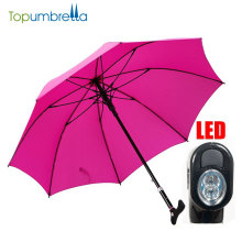 paraguas multifuncional personalizado de alta calidad del bastón de la seguridad de la característica con led y cuerno